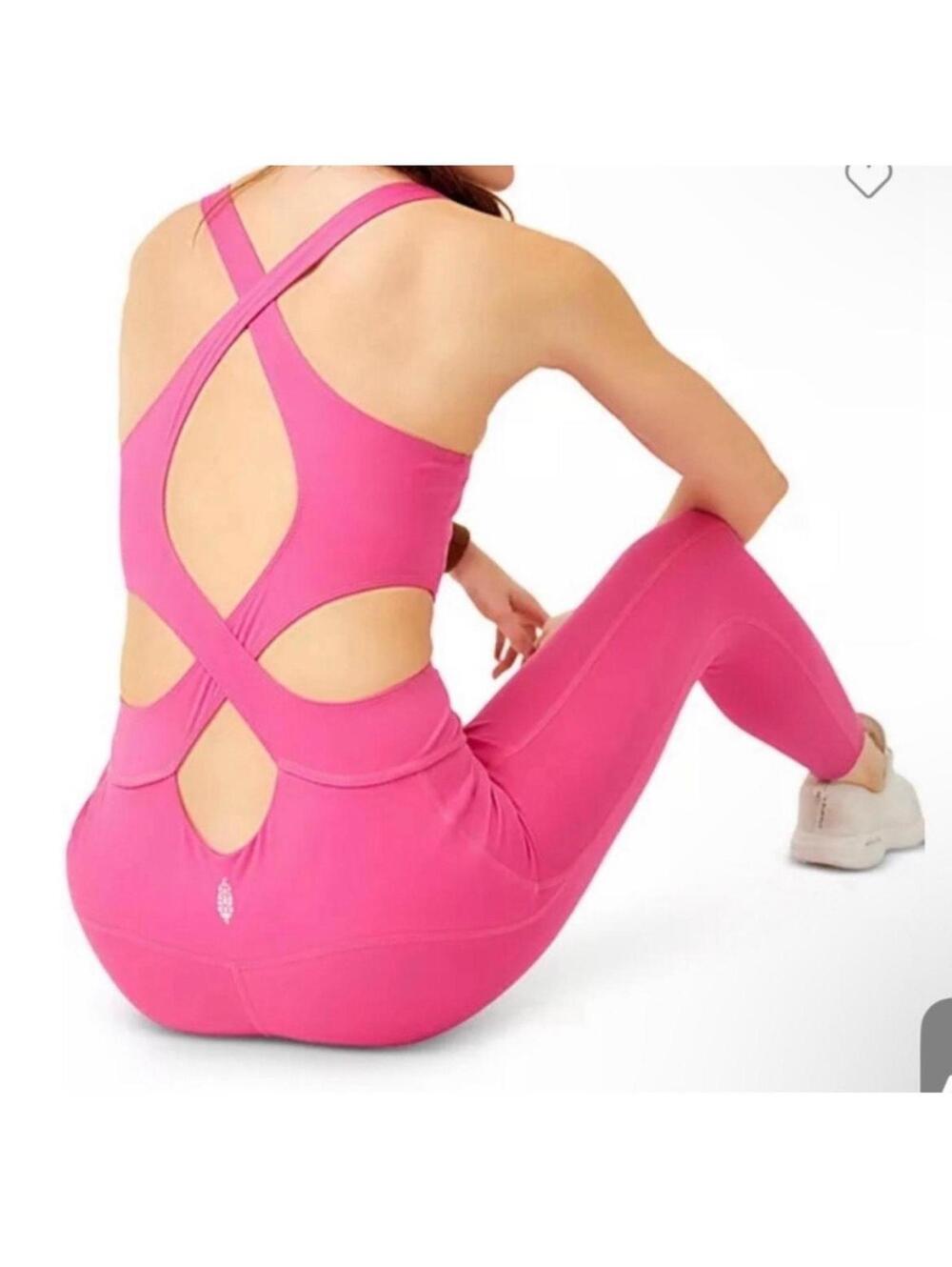 Free people Hot Pink Activewear Bodysuit Cut Out Yoga Gym S